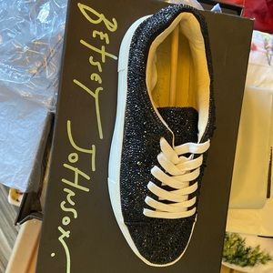NWT Betsy Johnson black sparkly platform tennis shoes